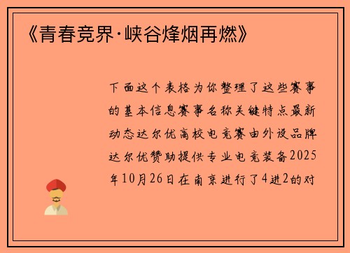 《青春竞界·峡谷烽烟再燃》