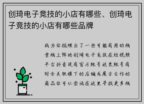 创琦电子竞技的小店有哪些、创琦电子竞技的小店有哪些品牌